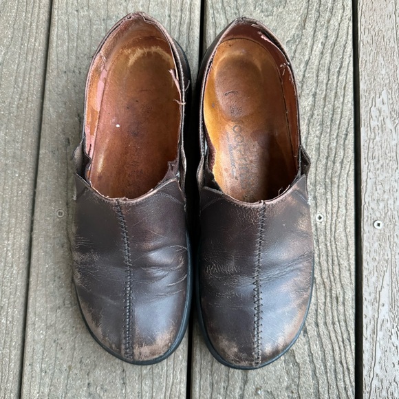 SOLD Birkenstock Footprints Brown Leather Slip On Clogs 39 US 8.5 Comfort Shoes - Picture 4 of 10